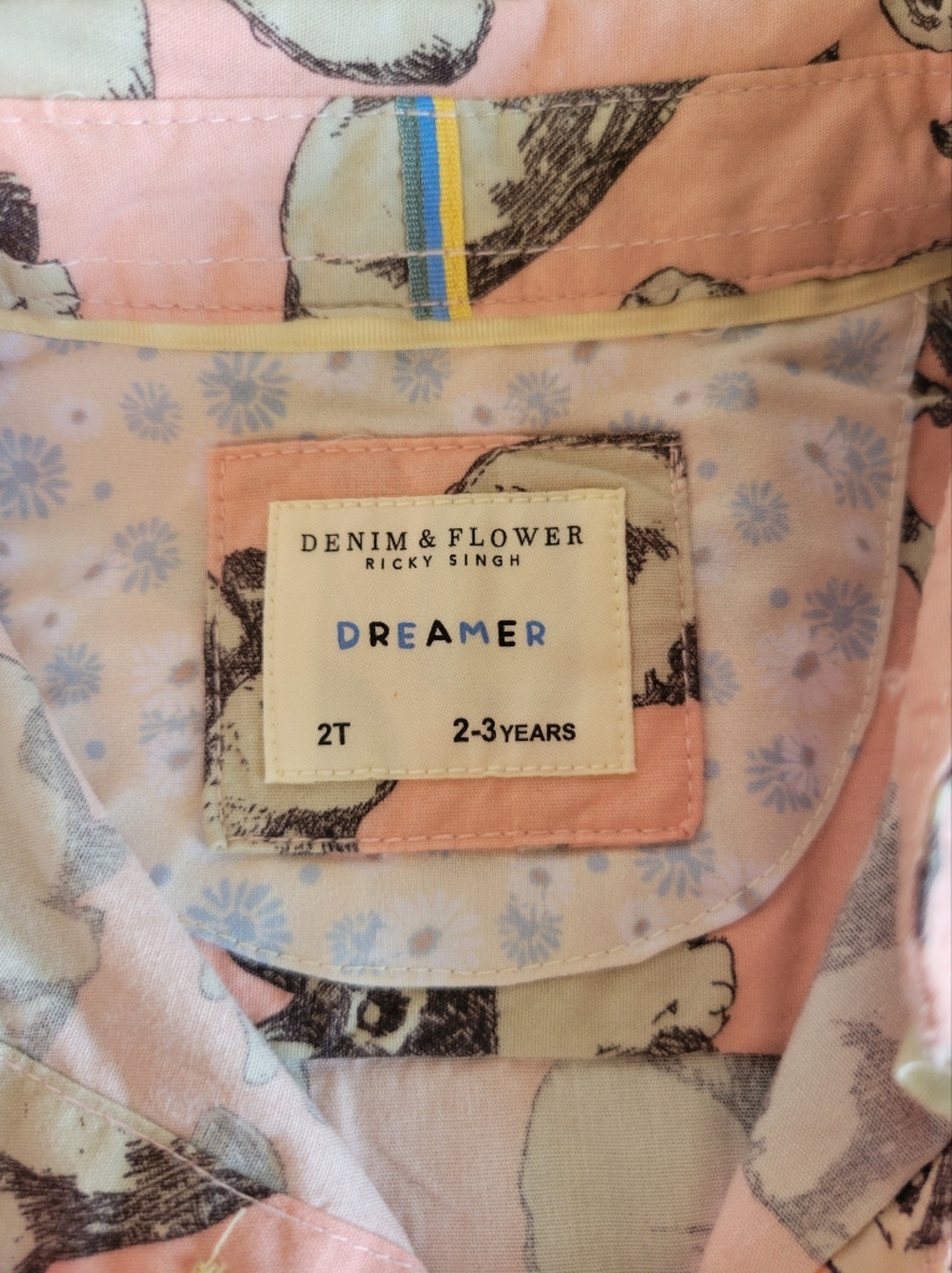 Denim & Flower Ricky Singh Rabbit Sketch Pattern Button-Down Shirt Size 2T - Picture 5 of 8